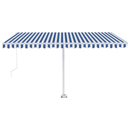 VidaXL Luifel vrijstaand handmatig uittrekbaar 450x300 cm blauw en wit