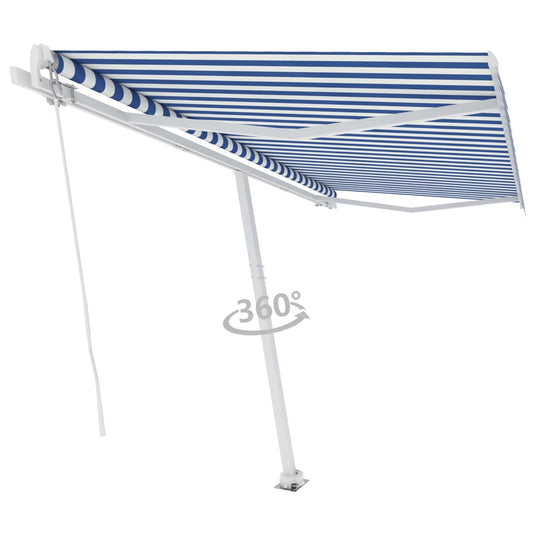 VidaXL Luifel vrijstaand handmatig uittrekbaar 450x300 cm blauw en wit