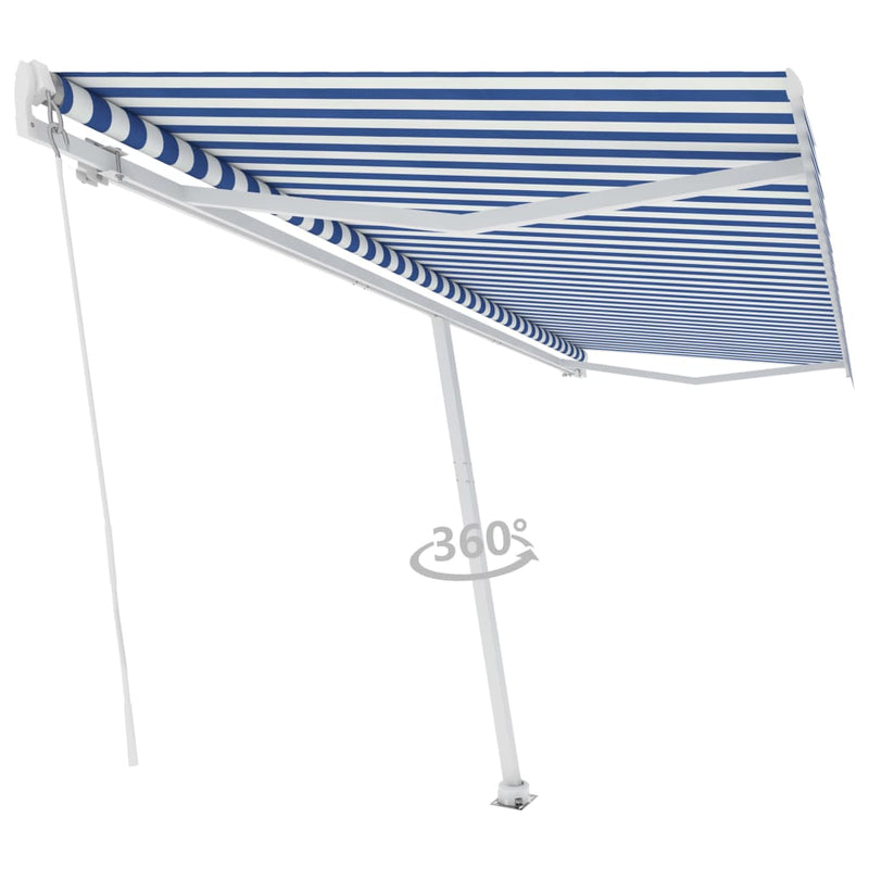 Load image into Gallery viewer, VidaXL Luifel vrijstaand handmatig uittrekbaar 500x350 cm blauw en wit
