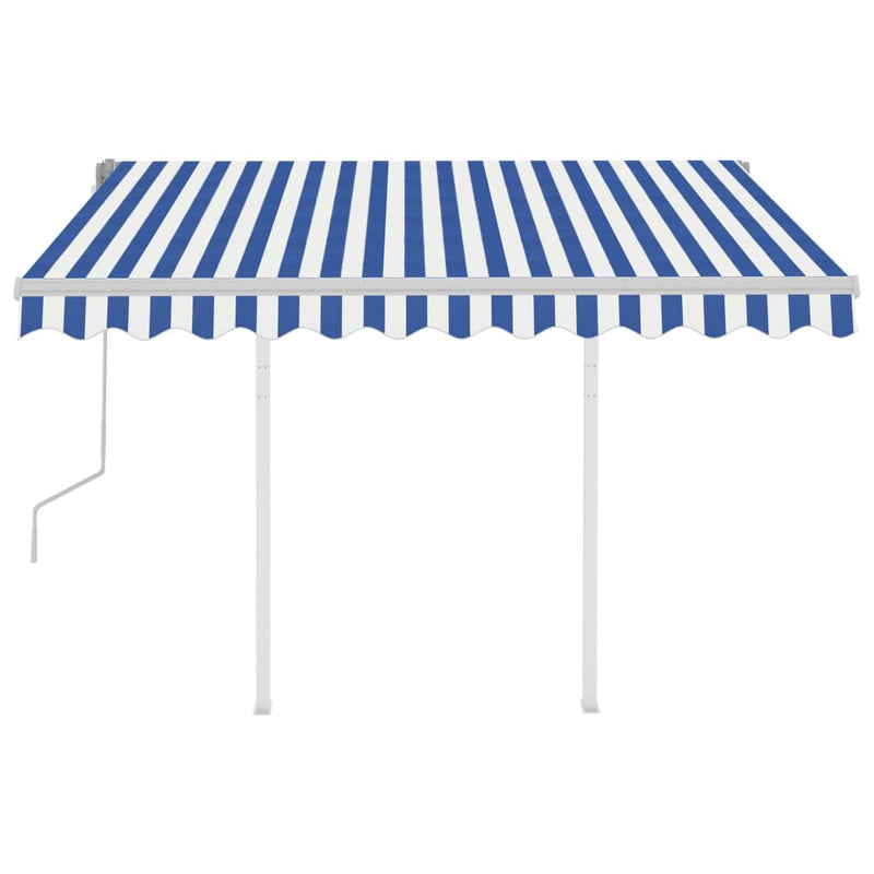 Load image into Gallery viewer, VidaXL Luifel handmatig uittrekbaar met palen 3x2,5 m blauw en wit

