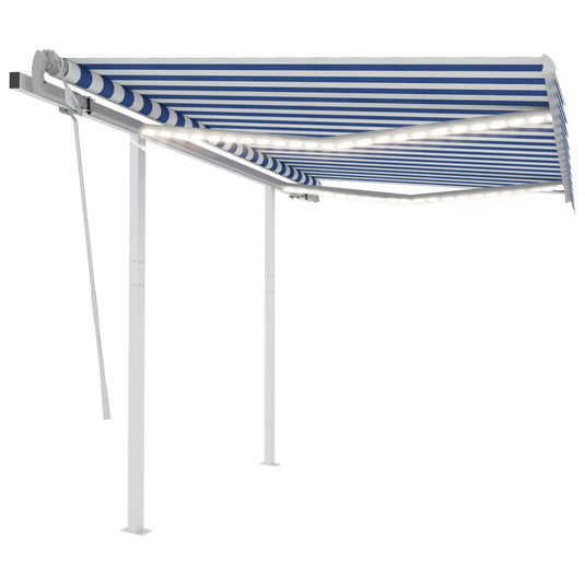 VidaXL Luifel handmatig uittrekbaar met LED 3x2,5 m blauw en wit