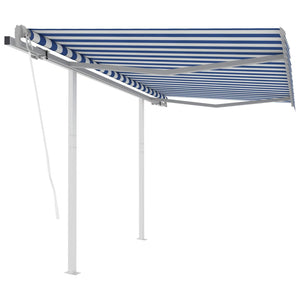 VidaXL Luifel automatisch uittrekbaar met palen 3x2,5 m blauw en wit