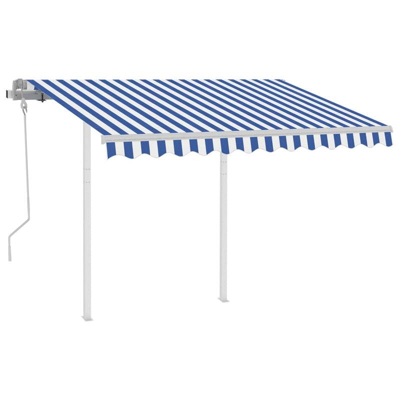 Load image into Gallery viewer, VidaXL Luifel handmatig uittrekbaar met palen 3,5x2,5 m blauw en wit
