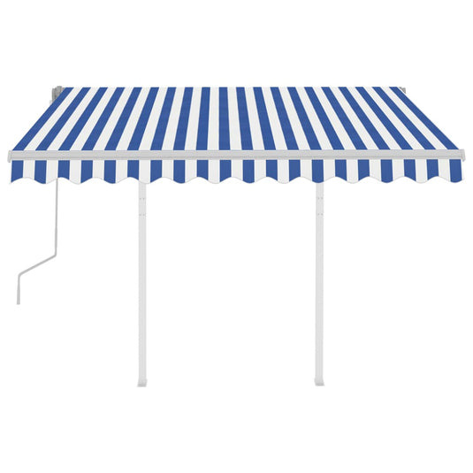 VidaXL Luifel handmatig uittrekbaar met palen 3,5x2,5 m blauw en wit