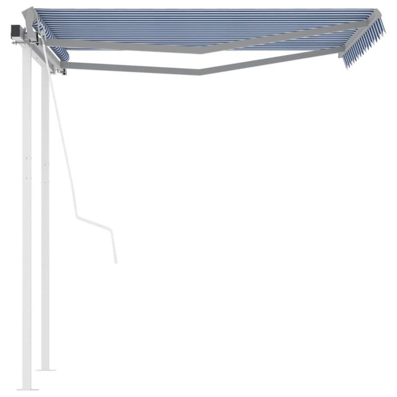 Load image into Gallery viewer, VidaXL Luifel automatisch uittrekbaar met palen 3,5x2,5 m blauw en wit
