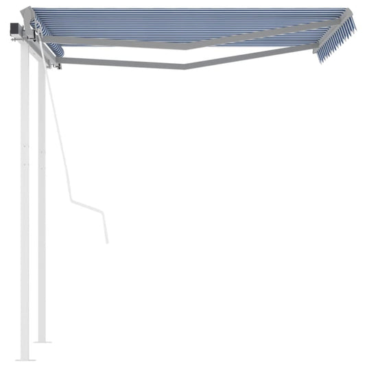 VidaXL Luifel automatisch uittrekbaar met palen 3,5x2,5 m blauw en wit