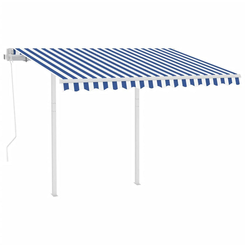 Load image into Gallery viewer, VidaXL Luifel automatisch uittrekbaar met palen 3,5x2,5 m blauw en wit
