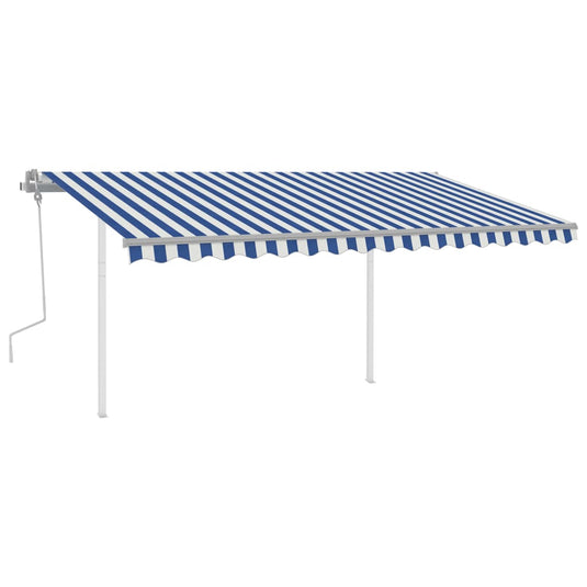 VidaXL Luifel handmatig uittrekbaar met palen 4x3 m blauw en wit