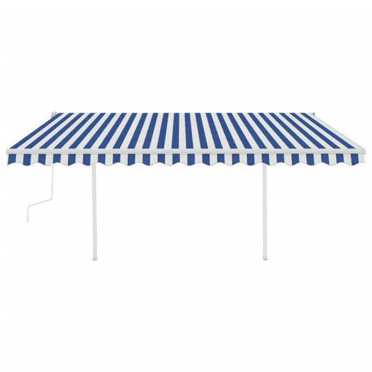 VidaXL Luifel handmatig uittrekbaar met palen 4,5x3 m blauw en wit