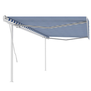 VidaXL Luifel handmatig uittrekbaar met palen 5x3 m blauw en wit