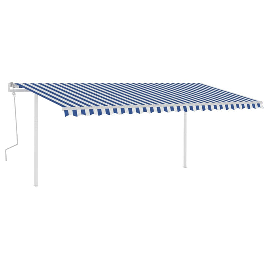 VidaXL Luifel handmatig uittrekbaar met palen 5x3 m blauw en wit