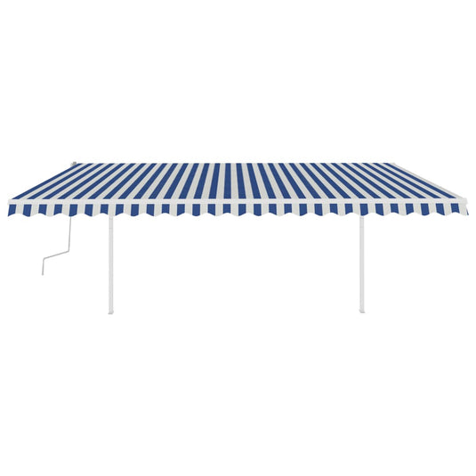VidaXL Luifel handmatig uittrekbaar met palen 5x3 m blauw en wit