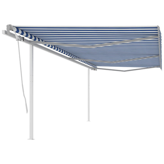 VidaXL Luifel handmatig uittrekbaar met palen 6x3 m blauw en wit