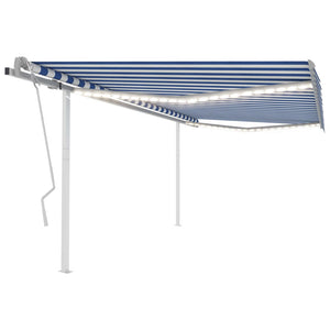 VidaXL Luifel handmatig uittrekbaar met LED 4x3,5 m blauw en wit