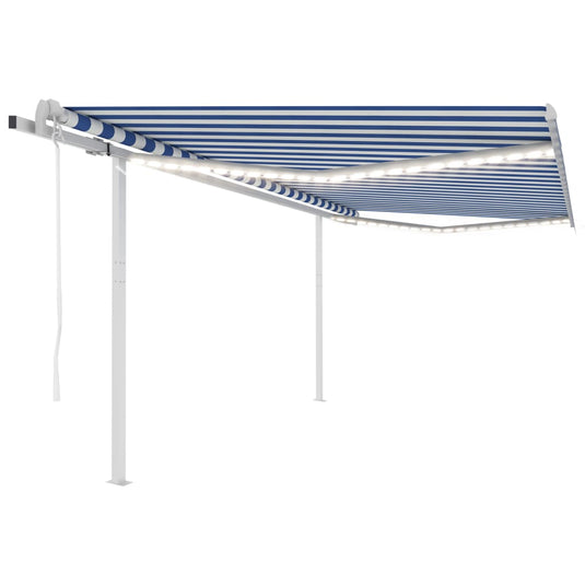 VidaXL Luifel automatisch met LED en windsensor 4x3,5 m blauw en wit