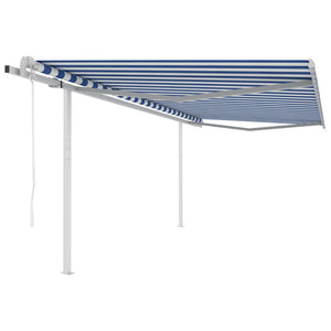 VidaXL Luifel automatisch uittrekbaar met palen 4,5x3,5 m blauw en wit