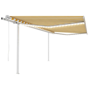 VidaXL Luifel automatisch met LED en windsensor 4,5x3,5 m geel en wit