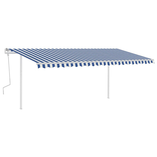 VidaXL Luifel handmatig uittrekbaar met palen 5x3,5 m blauw en wit