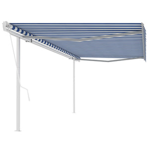 VidaXL Luifel automatisch uittrekbaar met palen 5x3,5 m blauw en wit