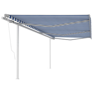 VidaXL Luifel automatisch uittrekbaar met palen 6x3,5 m blauw en wit
