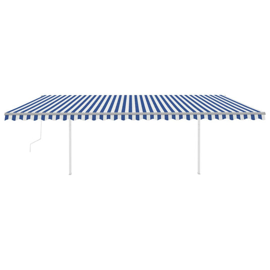 VidaXL Luifel automatisch uittrekbaar met palen 6x3,5 m blauw en wit