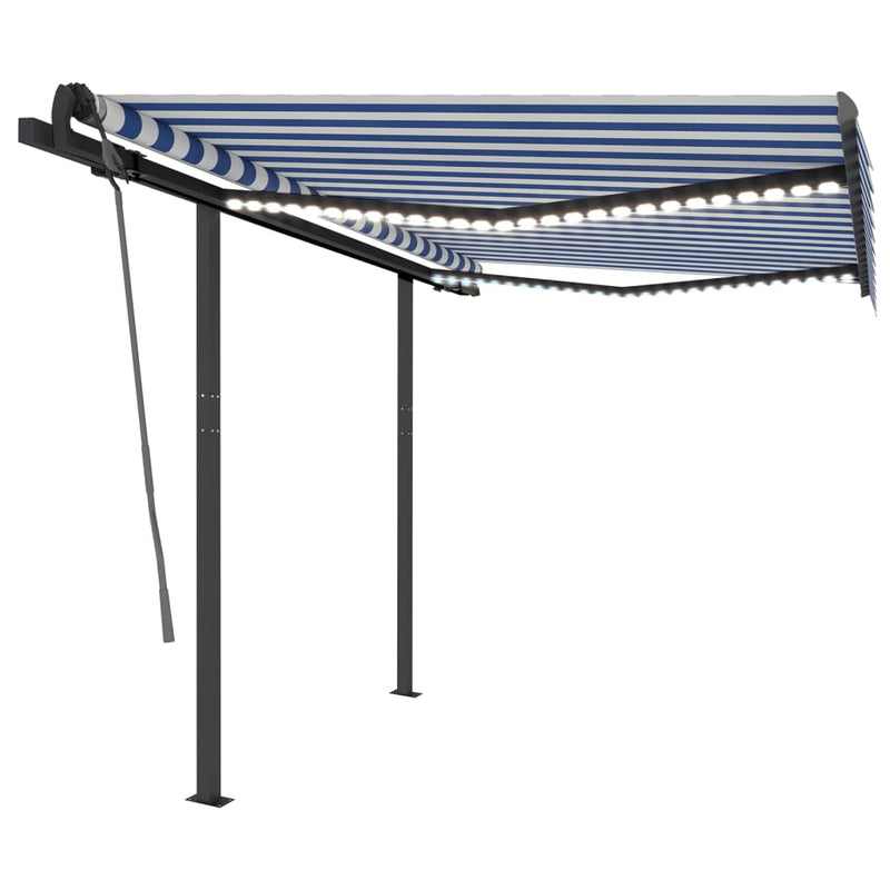 Load image into Gallery viewer, VidaXL Luifel automatisch met LED en windsensor 3x2,5 m blauw en wit
