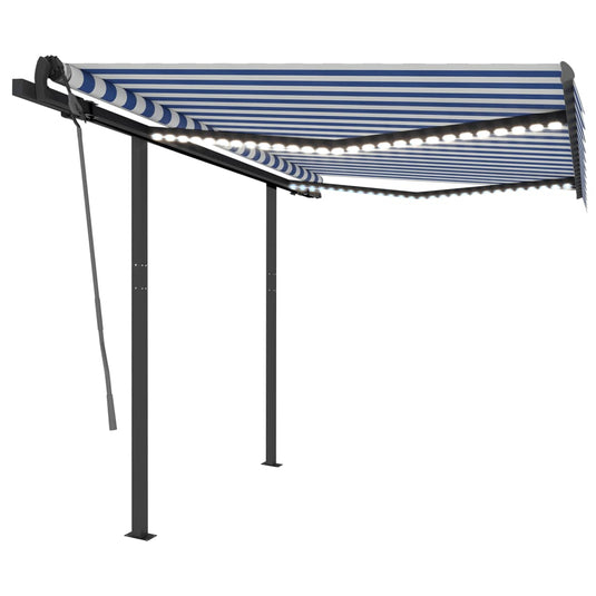 VidaXL Luifel automatisch met LED en windsensor 3x2,5 m blauw en wit