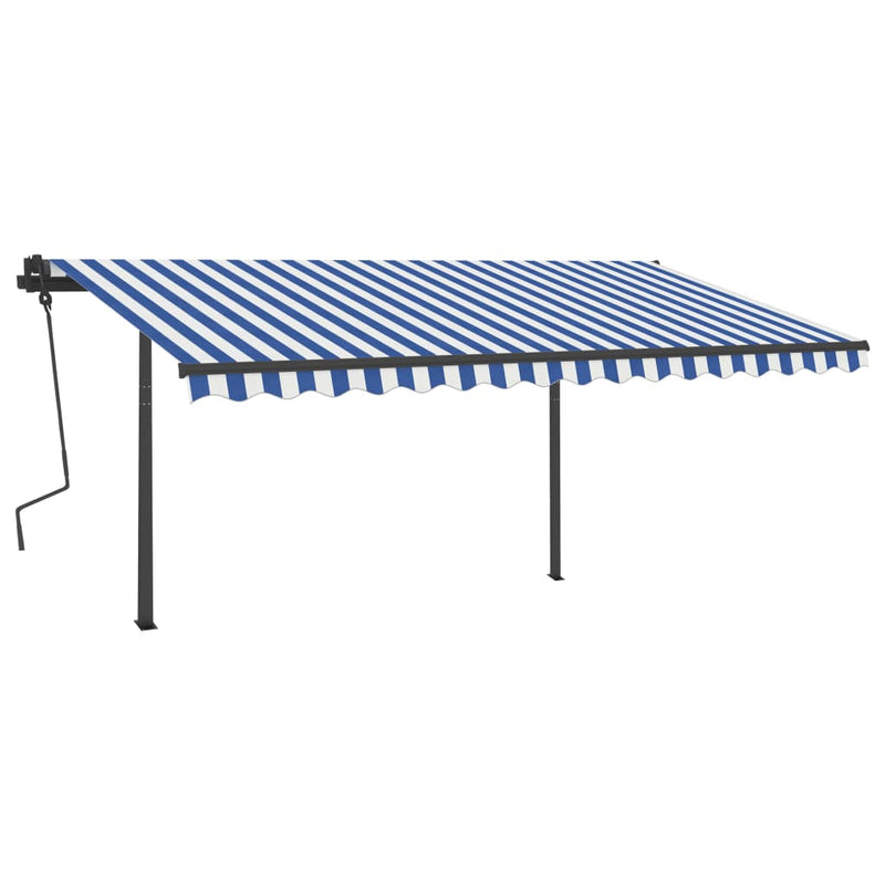 Load image into Gallery viewer, VidaXL Luifel handmatig uittrekbaar met palen 4,5x3,5 m blauw en wit
