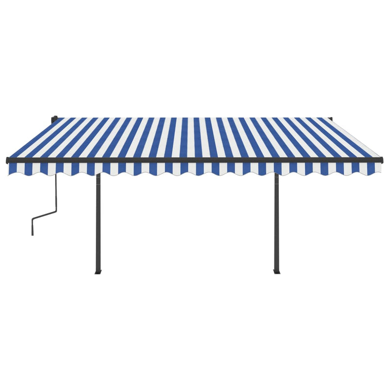 Load image into Gallery viewer, VidaXL Luifel handmatig uittrekbaar met palen 4,5x3,5 m blauw en wit
