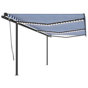 VidaXL Luifel automatisch met LED en windsensor 6x3,5 m blauw en wit