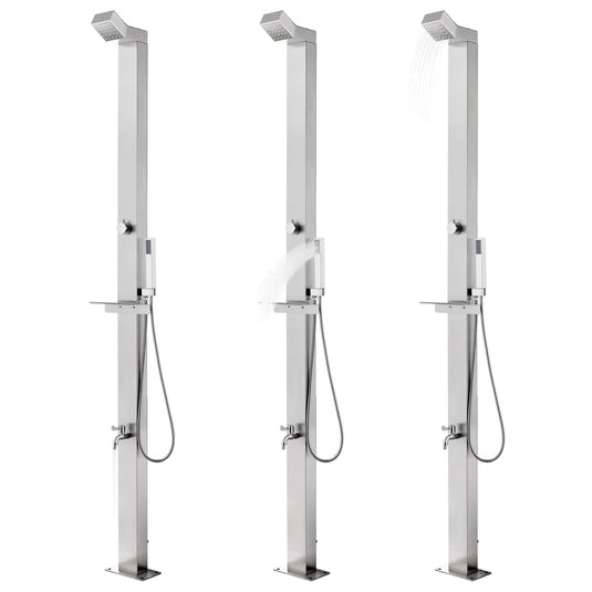 Vidaxl buitendouche met grijze basis 225 cm roestvrij staal