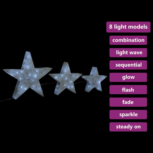 VidaXL Kerstdecoratiesterren 3 st LED buiten binnen mesh wit