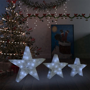 VidaXL Kerstdecoratiesterren 3 st LED buiten binnen mesh wit