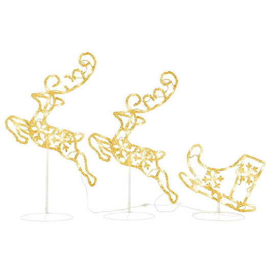 Vidaxl kerstdecoratie rendieren en slee 260x21x87 cm acryl warmwit