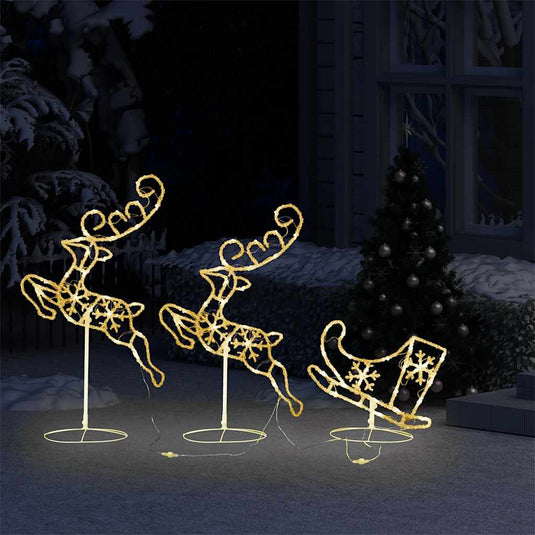 Vidaxl kerstdecoratie rendieren en slee 260x21x87 cm acryl warmwit