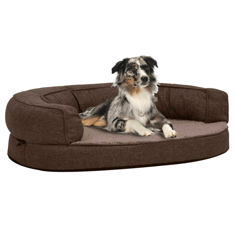Load image into Gallery viewer, VidaXL Hondenbed ergonomisch linnen-look 75x53 cm fleece bruin
