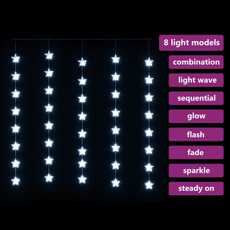 Afbeelding laden in galerijviewer, Vidaxl lichtsnoergordijn sterren met 200 led's en 8 functies koudwit

