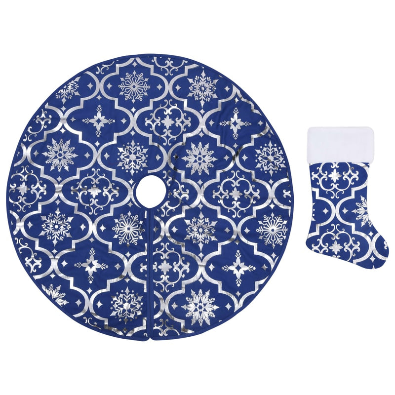 Load image into Gallery viewer, Vidaxl kerstboomrok luxe met sok 150 cm stof blauw
