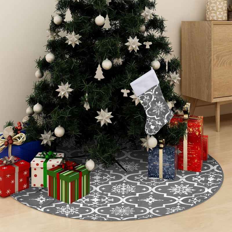 Afbeelding laden in galerijviewer, Vidaxl kerstboomrok luxe met sok 150 cm stof grijs
