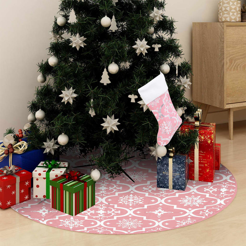 Afbeelding laden in galerijviewer, Vidaxl kerstboomrok luxe met sok 122 cm stof roze
