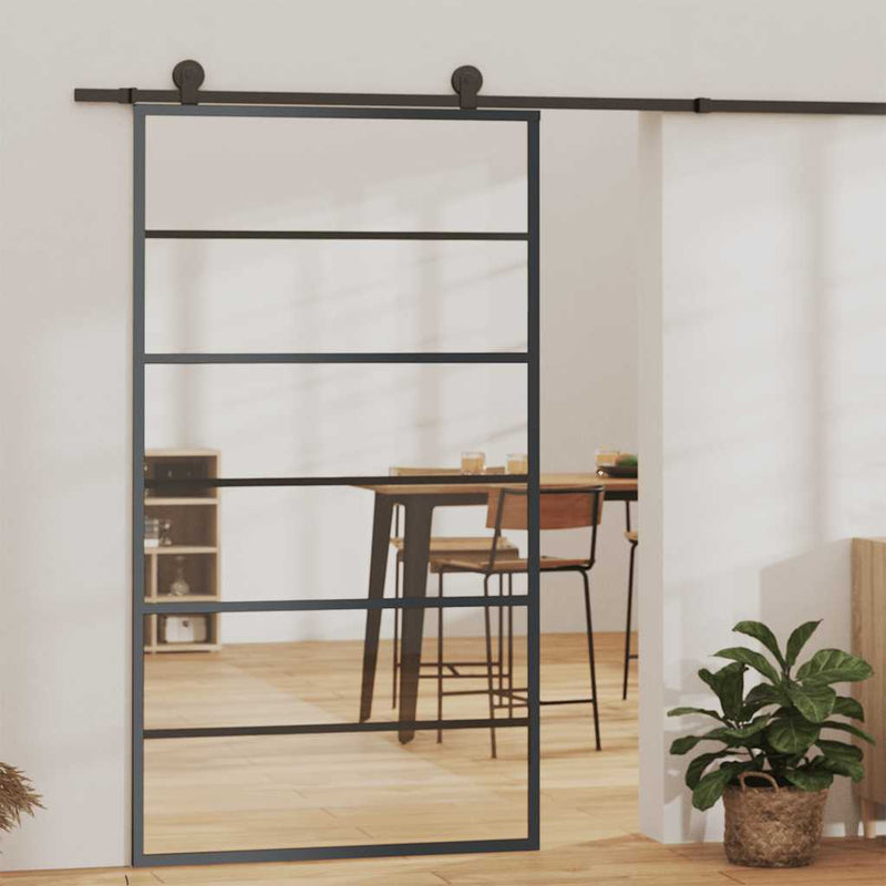 Load image into Gallery viewer, Vidaxl schuifdeur 102x205 cm esg-glas en aluminium zwart
