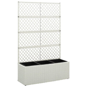 VidaXL Latwerkplantenbak verhoogd met 3 potten 83x30x130 cm rattan wit