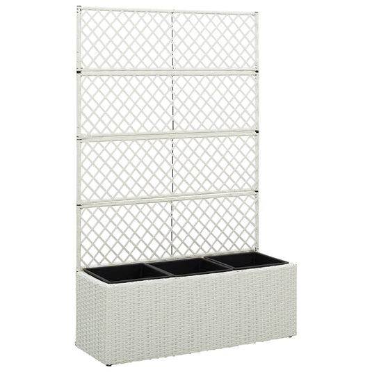 VidaXL Latwerkplantenbak verhoogd met 3 potten 83x30x130 cm rattan wit