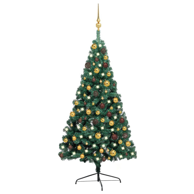 Load image into Gallery viewer, VidaXL Kunstkerstboom met verlichting en kerstballen half 120 cm groen
