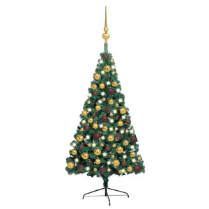 VidaXL Kunstkerstboom met verlichting en kerstballen half 150 cm groen