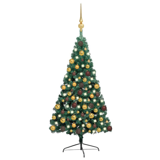 VidaXL Kunstkerstboom met verlichting en kerstballen half 180 cm groen