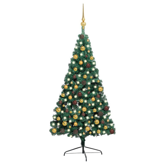 VidaXL Kunstkerstboom met verlichting en kerstballen half 210 cm groen