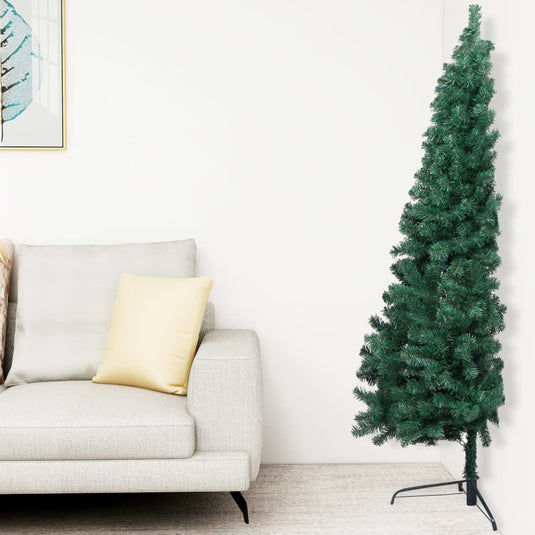 VidaXL Kunstkerstboom met verlichting en kerstballen half 240 cm groen