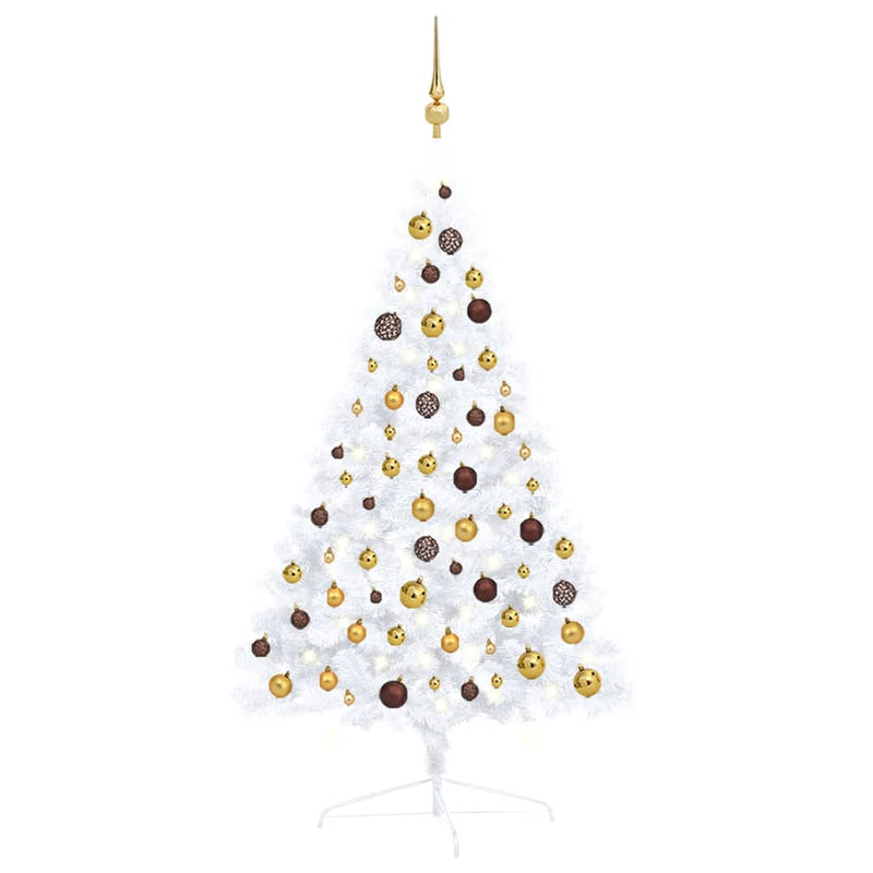 Load image into Gallery viewer, VidaXL Kunstkerstboom met verlichting en kerstballen half 120 cm wit
