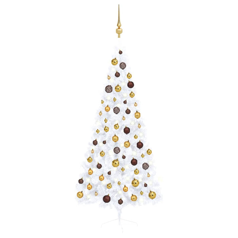 Load image into Gallery viewer, VidaXL Kunstkerstboom met verlichting en kerstballen half 180 cm wit

